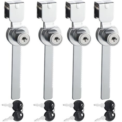 Serrure pour porte coulissante en verre – Lot de 4 modèles chromés avec clés identiques, adaptées tiroirs, vitrines et armoires