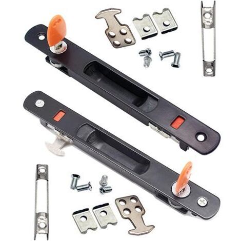 Serrure pour porte coulissante, lot de 2 poignées pour porte coulissante en verre, montage encastré, à clé, poignée invisible (noir + blanc)