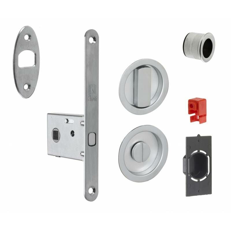 Serrure pour porte coulissante ronde chromée satinée à condamnation à condamnation - Bonaiti