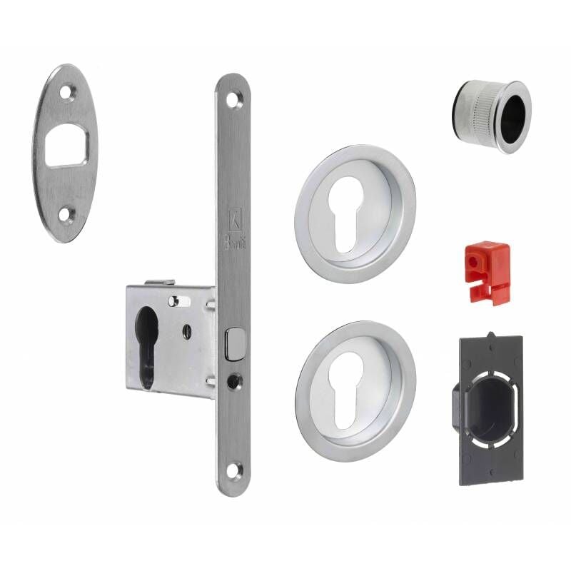 Serrure pour porte coulissante ronde à trou de cylindre i chromé sati Bonaiti