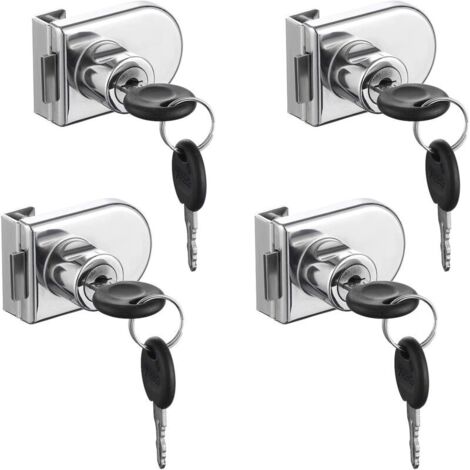 Serrure pour porte vitrée, 4 verrous à came, verrou de sécurité pour armoire à porte vitrée, porte en verre de 5 à 8 mm sans perçage (avec 8 clés)-AquaForge