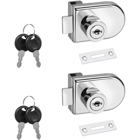 Serrure pour porte vitrée sans perçage, 2 pièces, argentée, en alliage de zinc, pour verre de 5 à 8 mm, avec 2 clés, modèle B-AquaForge