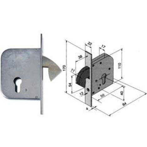 Serrure pour portes et portails coulissants avec crochet rentrant 068 - mm.50 (06850000)