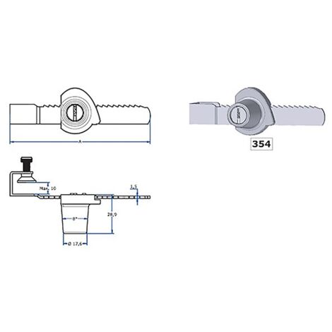 Serrure pour vitrine en verre AGA 155-354110 mm, clés identiques