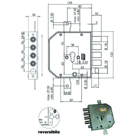 Serrure Sic.Triplex Droit Cil. E63 Ap954+9 Moia