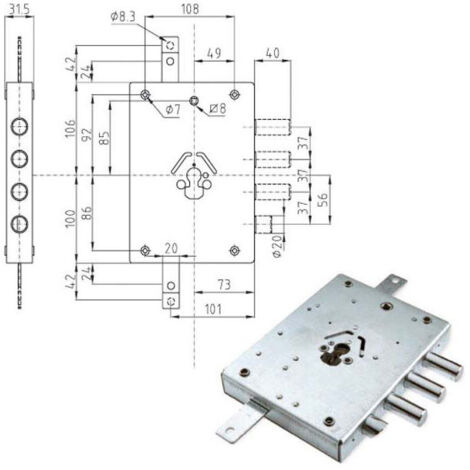 Serrure Sic.Triplex Sx Cylindre E73 Ne43-7 Atra