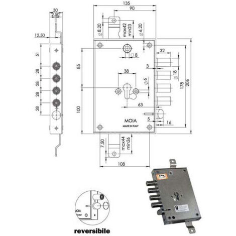 Serrure Sic.Triplice Cil. E63 664/280 Moia