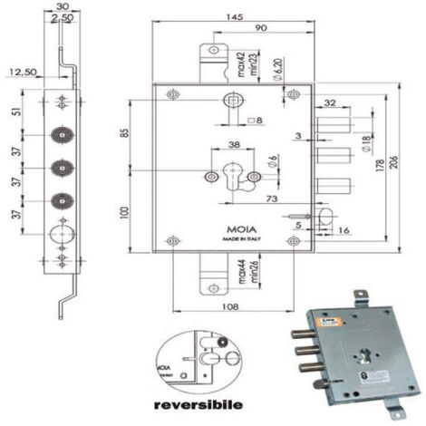 Serrure Sic.Triplice Cil. E73 664/371 Moia