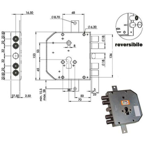 Serrure Sic.Triplice Sx Cil. E73 Rte654/220 Moia