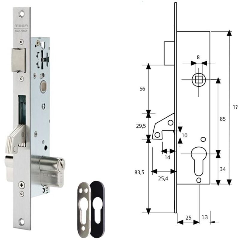 Serrure Tesa 2240/25/3NI avec rosace de sécurité E190