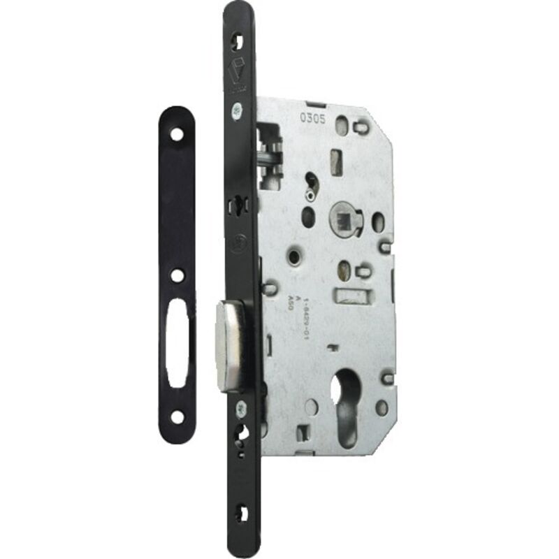 Serrure à larder D454 clé i axe 50mm bout rond finition noir avec gâche Vachette 22694000