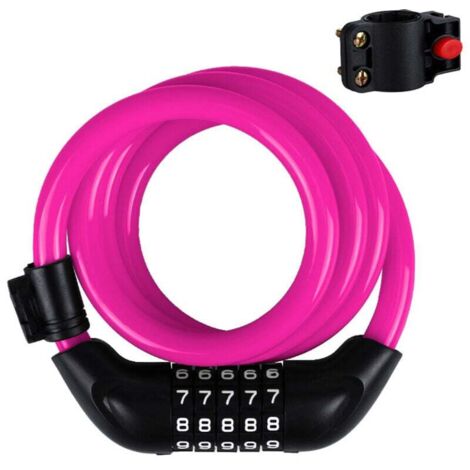 Serrure Vélo 120 cm à Combinaison Numérique 5 Chiffres pour Moto Trottinette Valise Porte Rose