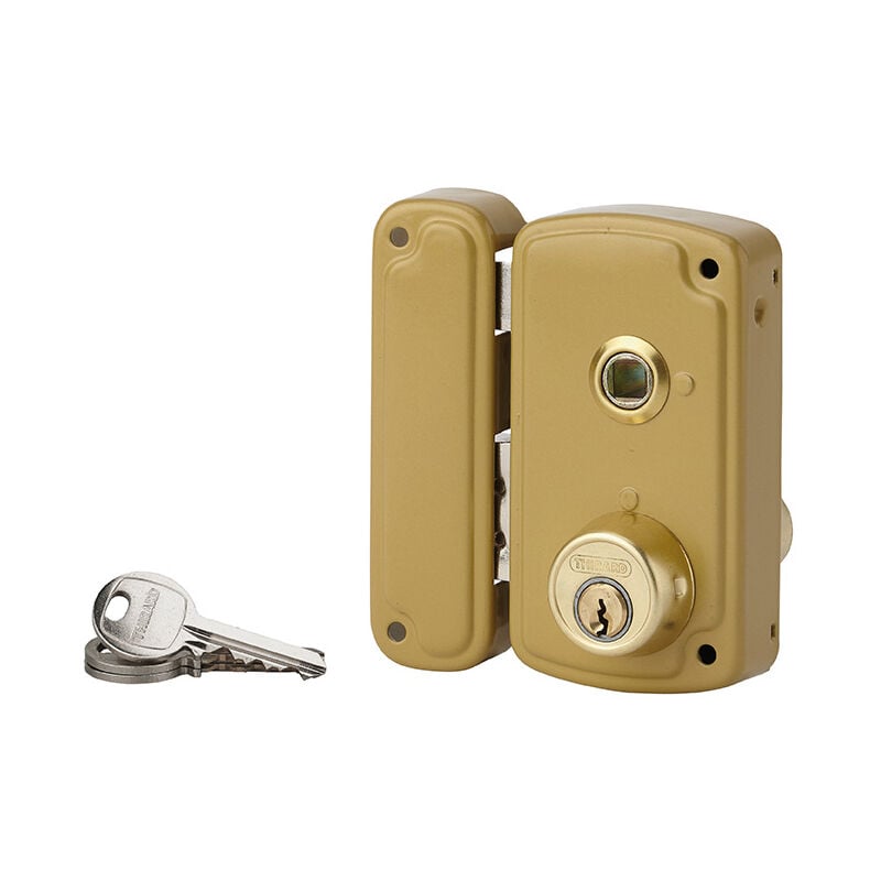 Serrure verticale en applique double entrée à fouillot pour porte d'entrée, gauche, 120x65mm, axe 35mm, marron, 3 clés