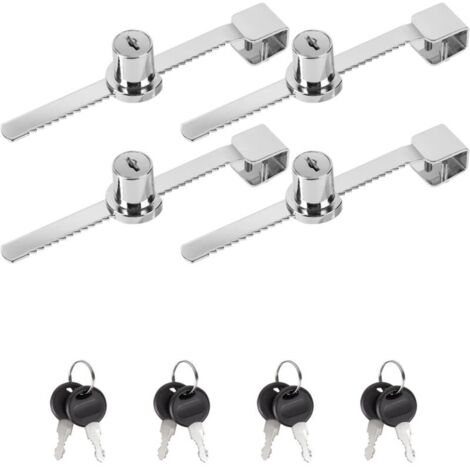 Serrure Vitrine, 4 Pièces Serrure de Porte en Verre pour Portes Coulissantes en Verre de 2 à 8 mm d'Épaisseur sans Perçage, Serrure de Porte Coulissante en Verre pour Maison et Commerce
