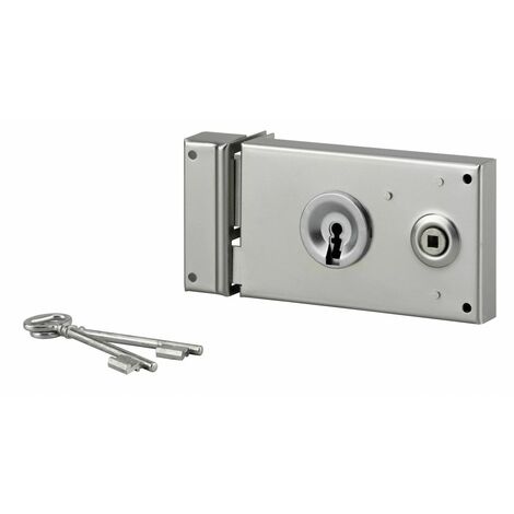 Serrurerie de Picardie - Serrure horizontale en applique à clé pour portail, gauche, 140x80mm, zingué, 2 clés