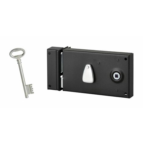 Serrurerie de Picardie - Serrure horizontale en applique à clé pour porte intérieure, gauche, 140x80mm, noir, 1 clé