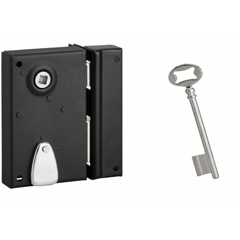 Serrurerie de Picardie - Serrure verticale en applique à clé pour porte intérieure, droite, 70x110mm, noir, 1 clé