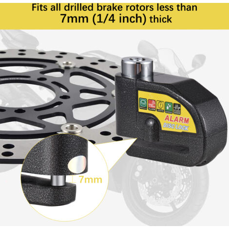 Serrures à disque avec alarme 110dB en aluminium pour moto - Antidérobe waterproof avec câble d'attache