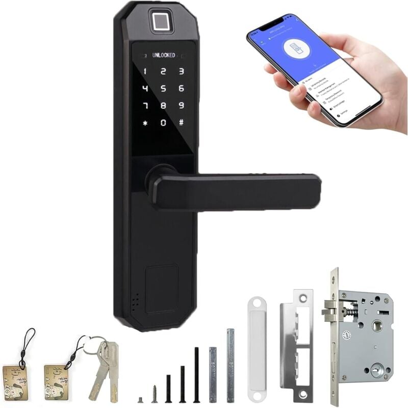 Serrures à empreinte digitale, serrures électroniques, serrures à empreinte digitale avec serrure à mortaise, empreinte digitale, 2 clés, 2 cartes à