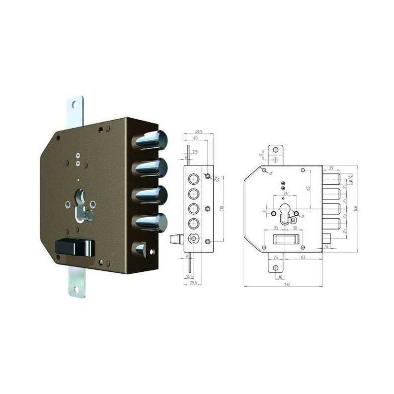 Serrures CR appliquer 2250G-51Mc avec loquet gauche Mm. 60