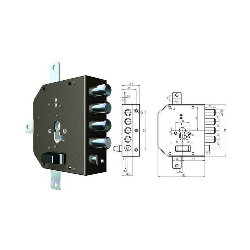 CR - Serrures à appliquer 2350G-51Mc avec loquet gauche Mm. 60