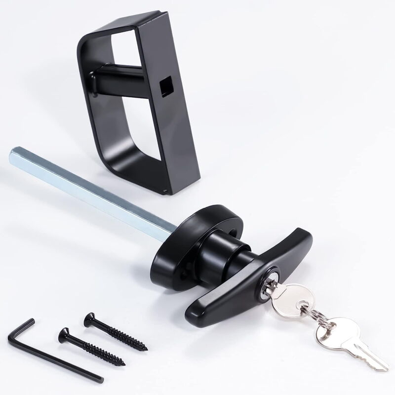 Serrures de porte de cabanon à poignée en t, 5-1/2 po, avec clés et vis, pour maison de jeu et poulailler, noires