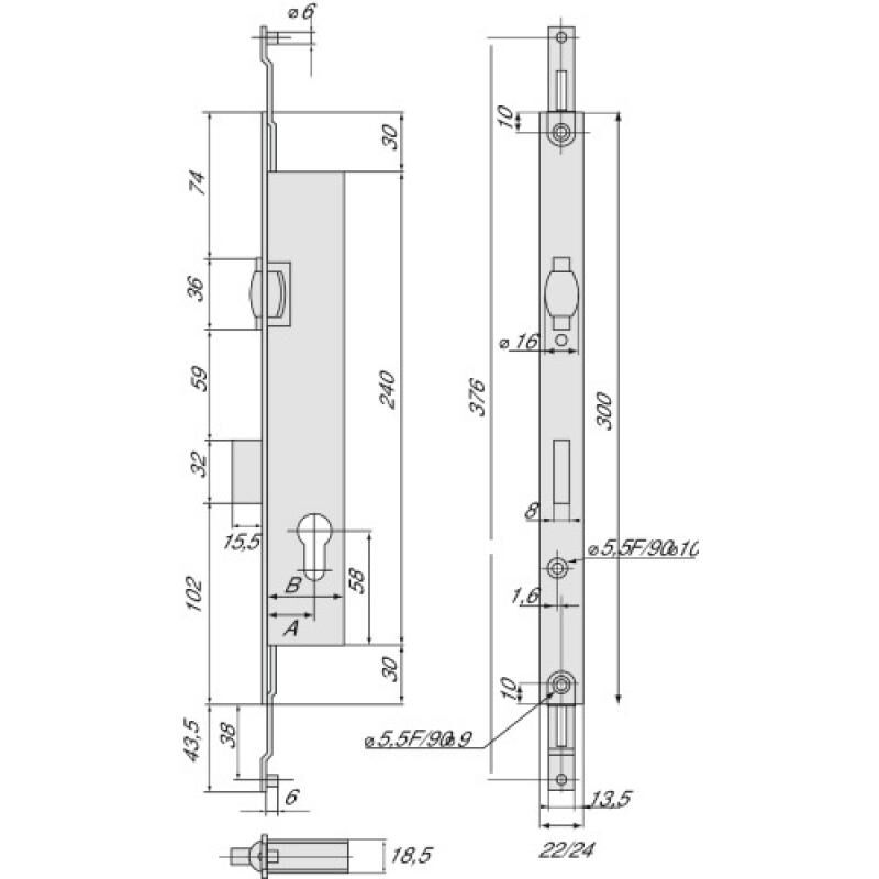 Serrure 3 points à renvoi de tringles intégrées, référence 2274, coffre largeur 45 mm - stremler
