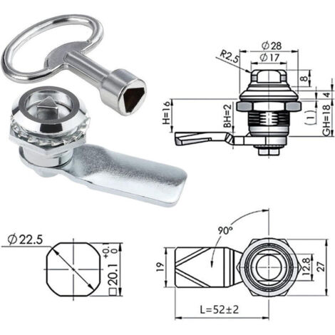 Serrures triangulaires pour coffrets de compteurs d'électricité et de gaz avec clé triangulaire pour armoire à cames (Argent - 2 pièces)
