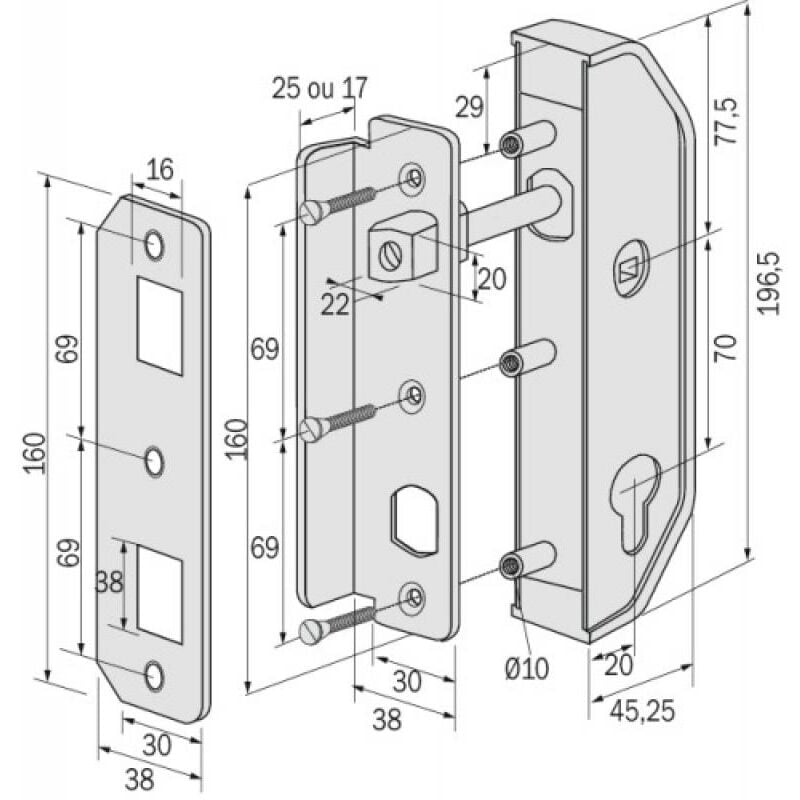 Serrure verticale à fouillot à cylindre européen pour portail cadre 40 mm finition noir ral 9005 Tirard
