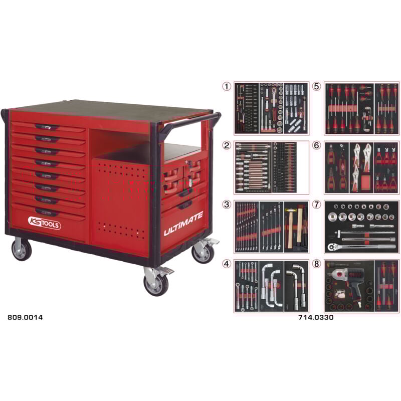 Kstools - ks Tools - Etabli mobile 14 tiroirs équipé de 354 outils - 809.1730
