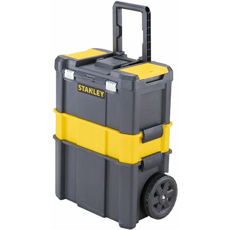 Stanley SERVANTE MODULO 2 EN 1 AVEC BOITE ORGANISEUR, Valise à roulettes  Noir, Valise sur roulette, Noir, Jaune