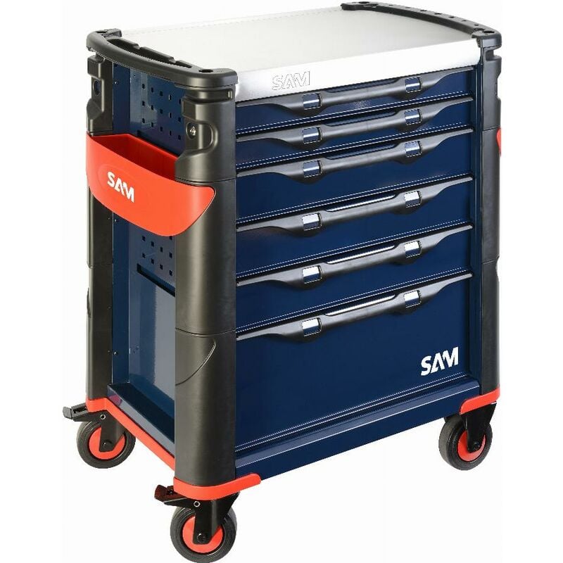 Sam Outillage - Servante grand volume 6 tiroirs bleue plateau inox - 416HB