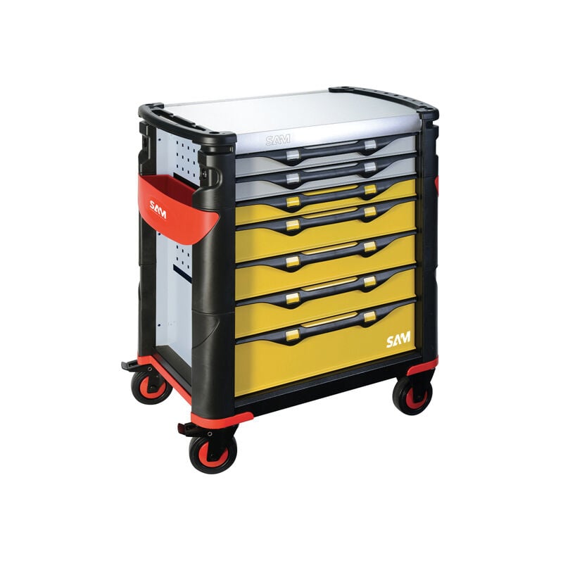 Sam Outillage - Servante grand volume 7 tiroirs jaune et grise plateau inox - 417HREN