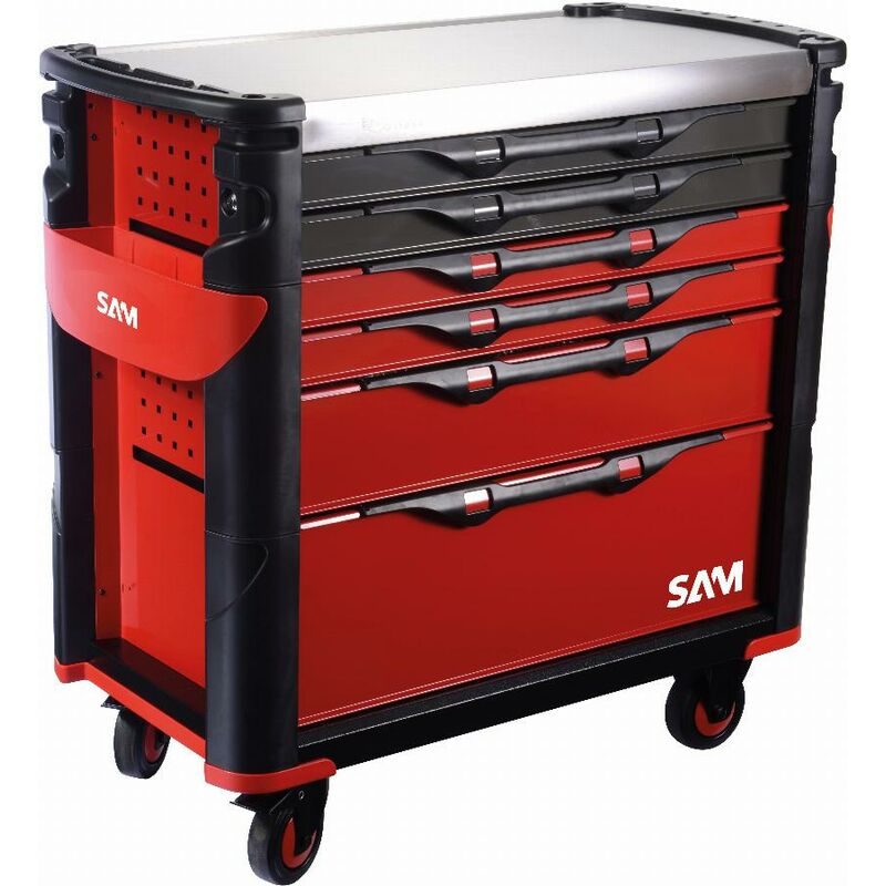Sam Outillage - Servante extra large xl 6 tiroirs rouge plateau inox - 416-AXL