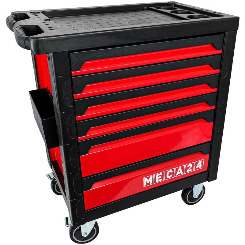 Meca24 - Servante atelier 6 tiroirs - Bac porte-outils - Fermeture sécurisée - 2 roulettes avec freins - Capacité par tiroir 30kg