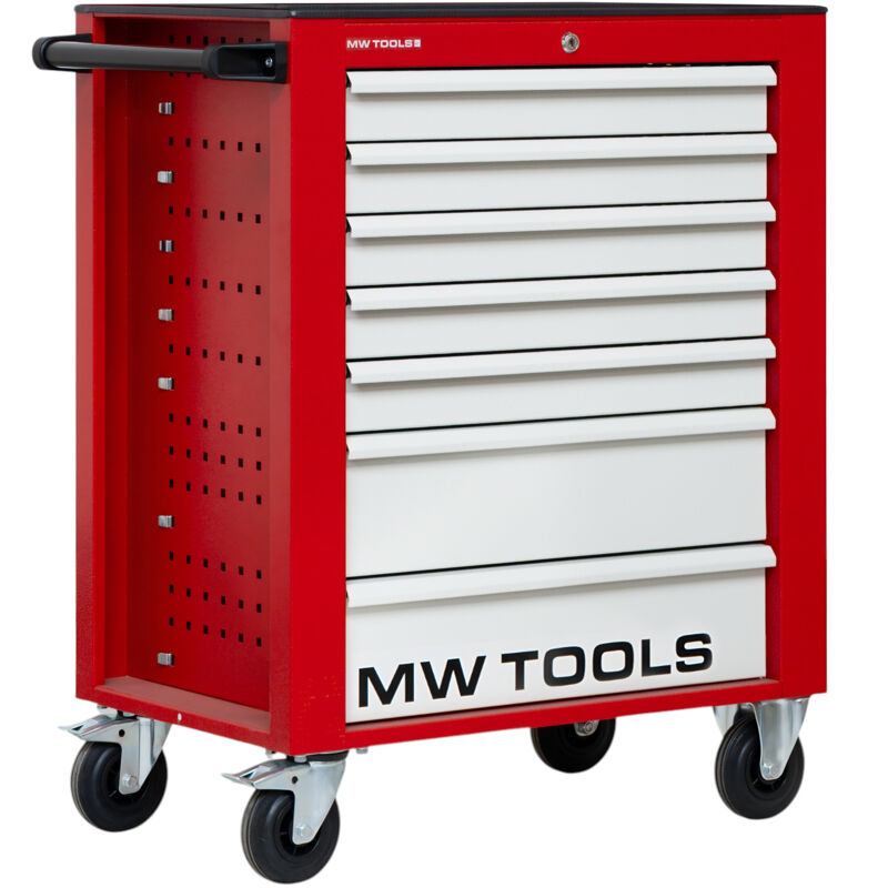 Mw Tools - Servante d'atelier 7 tiroirs rouge et grise robuste en acier soudé verrouillable roues ø125 mm GW107G