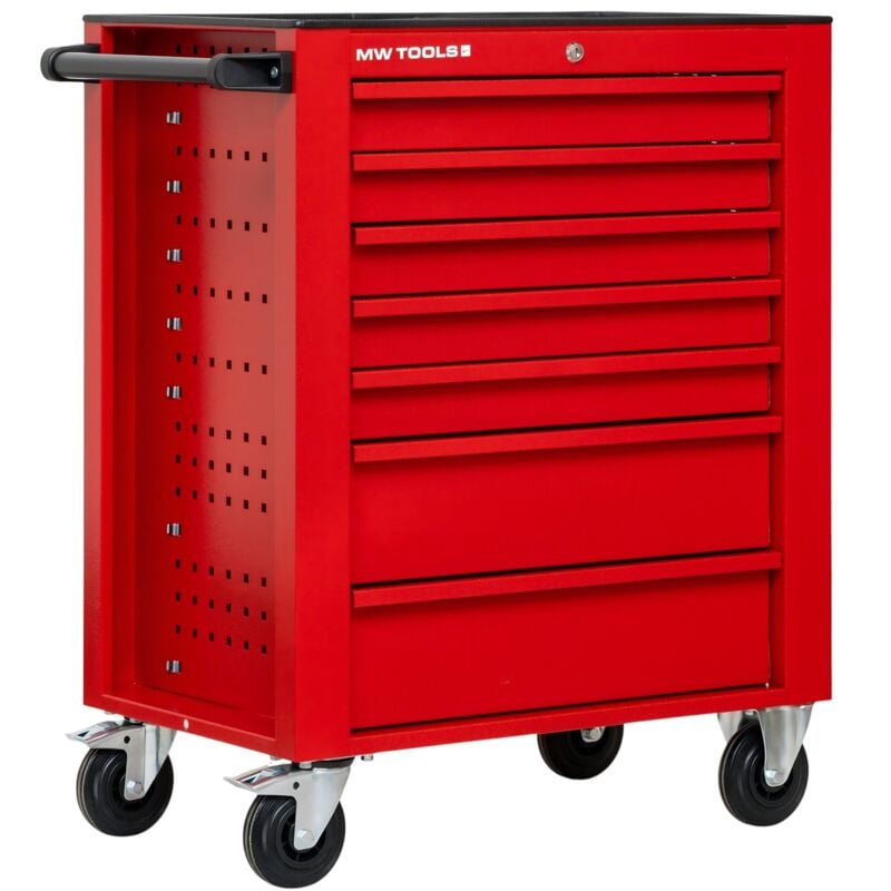 Mw Tools - Servante d'atelier 7 tiroirs rouge robuste en acier soudé verrouillable roues ø125 mm GW107R