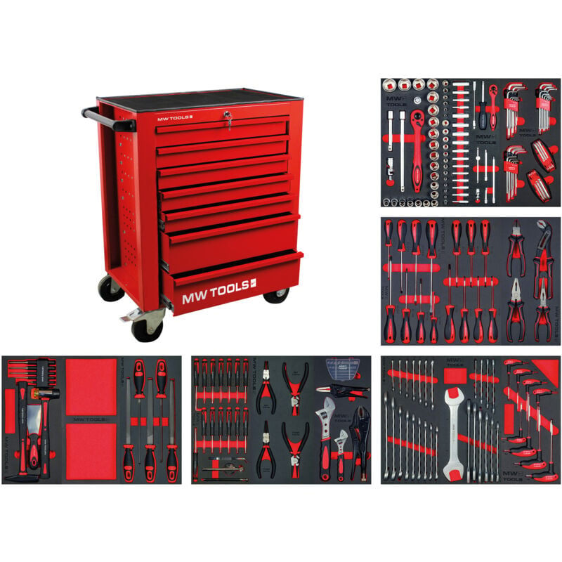 Mw-tools - Servante d'atelier complète rouge 211 outils MWE211R
