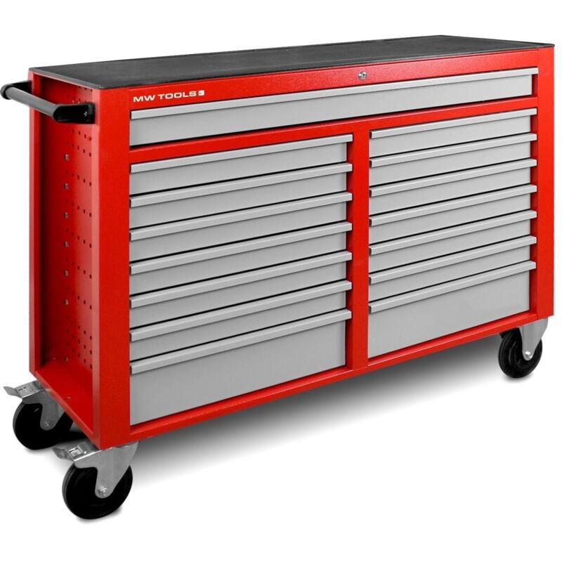 Mw Tools - Servante d'atelier 15 tiroirs rouge et grise xxl 1415 mm robuste en acier soudé verrouillable roues ø125 mm GW115