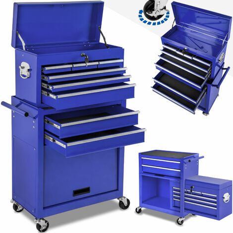 Tectake – Servante d'atelier 10 compartiments verrouillables – Tiroirs à coulisses – Plateau antidérapant – Capacité 150 kg – Dimensions 69x33x110 cm