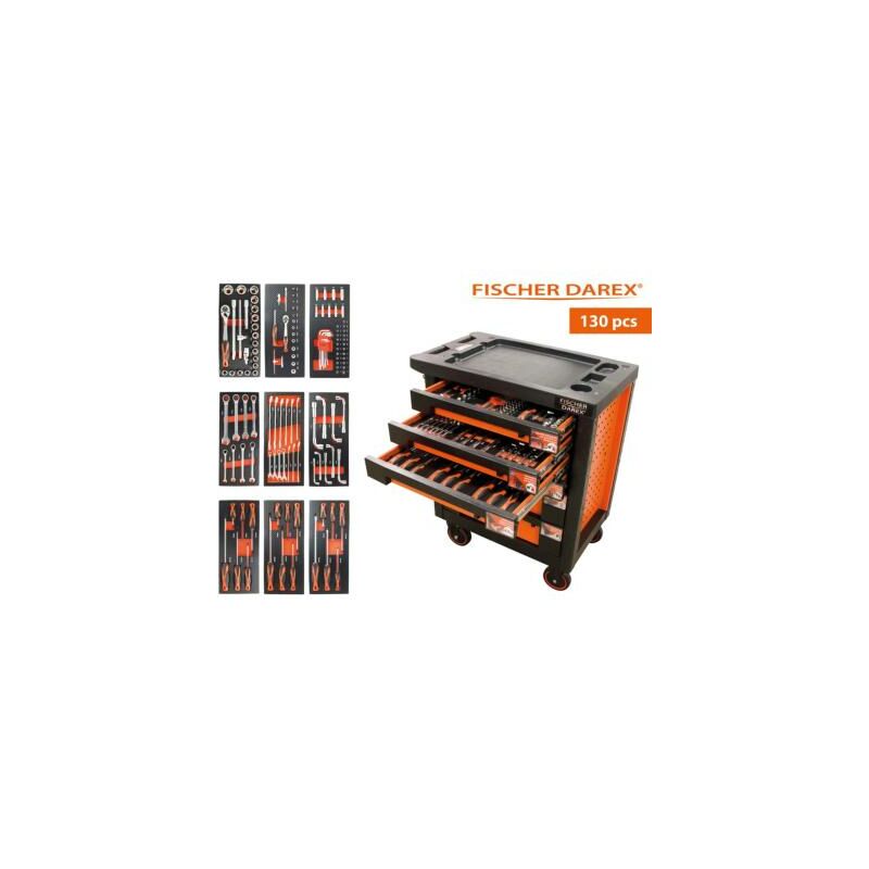 Fischer Darex - Servante d'atelier 6 tiroirs équipée 130 outils dans 9 modules