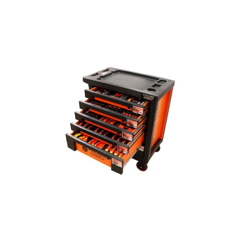 Fischer Darex - Servante d'atelier 6 tiroirs équipée 159 outils dans 15 modules