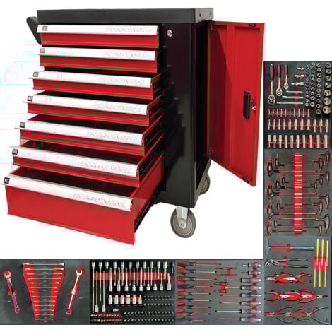 DEFPRO Servante D’atelier 7 Tiroirs + 1 Placard + 252 Outils