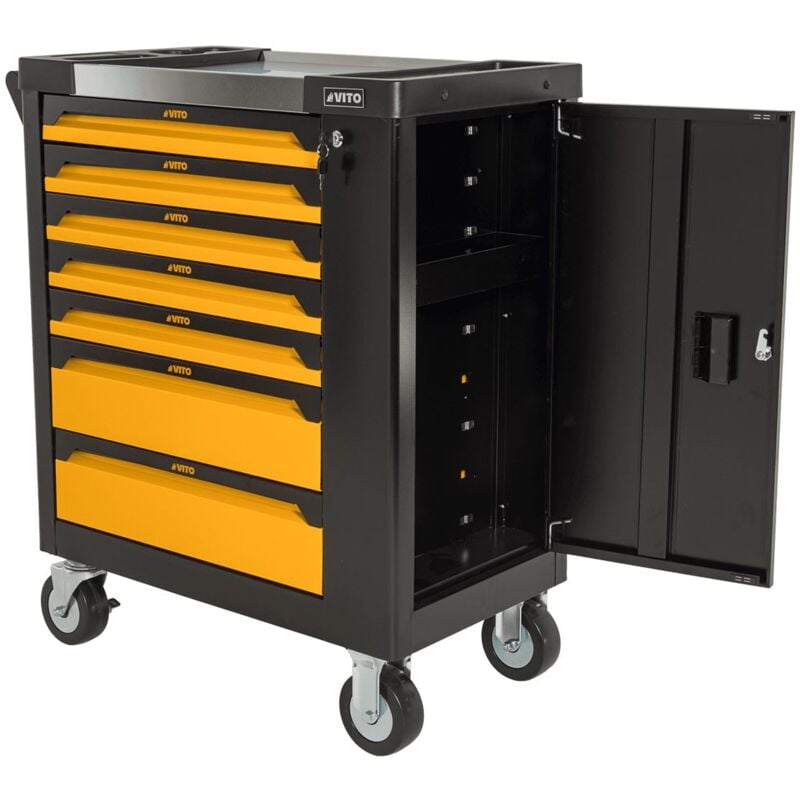 Servante d'atelier 7 tiroirs 221pièces Porte latérale 4 Roues Chariot à outils VITO