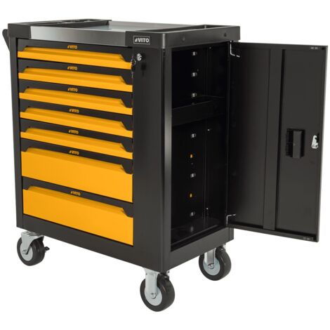 Servante d'atelier 7 tiroirs 221pièces Porte latérale 4 Roues Chariot à outils VITO