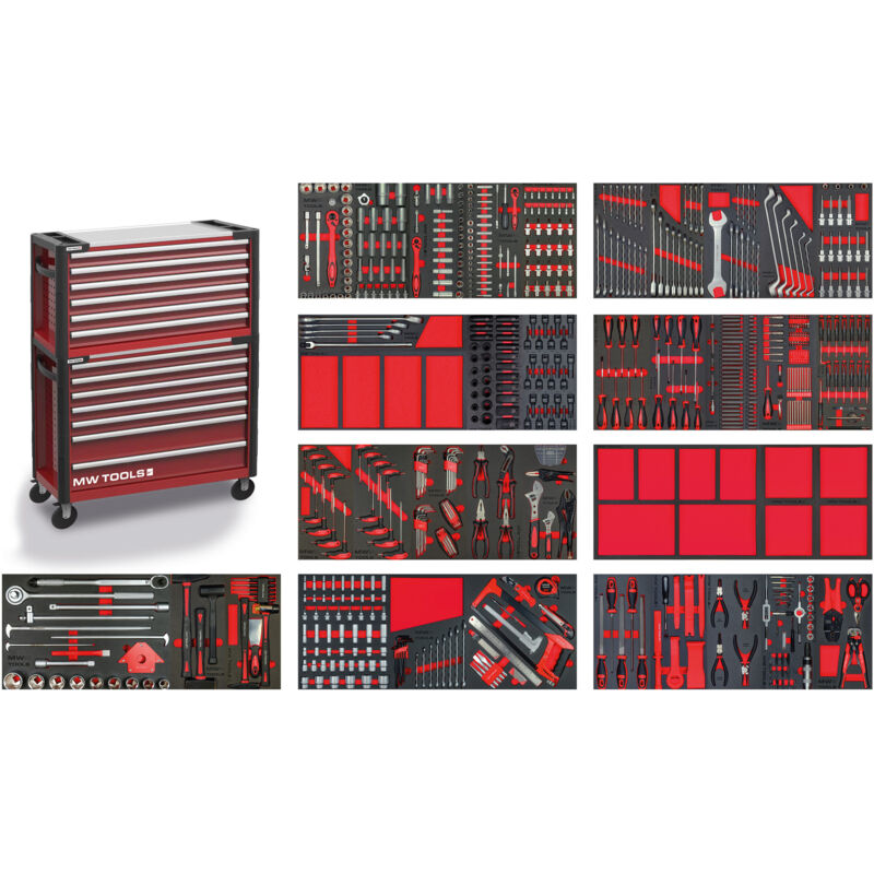 Mw Tools - Servante d'atelier complète large, robuste avec coffre xxl 729 outils MWE799G36A