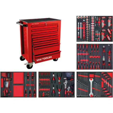 Servante d'atelier complète rouge 211 outils MW-Tools MWE211R