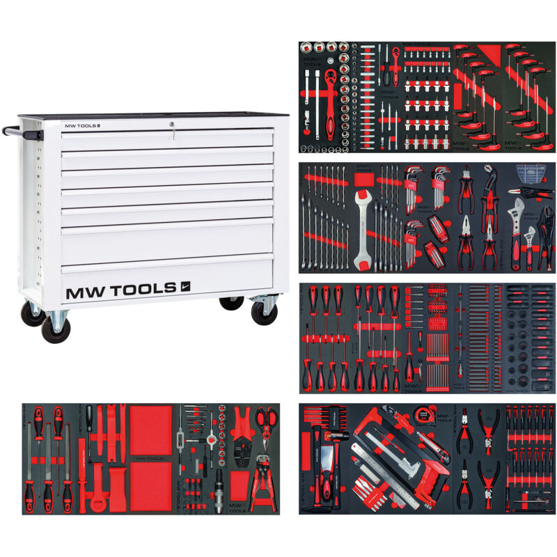 Mw Tools - Servante d'atelier complète large, blanche xl 514 outils MWE512G3W