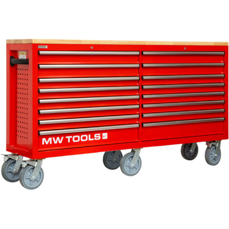 Servante d'atelier double 16 tiroirs type MEGA 2150 mm de large avec 6 grandes roues ø200 mm MW Tools GWB616