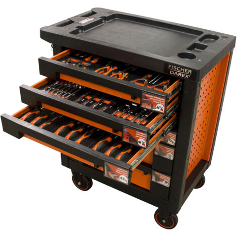 Servante d'atelier équipée pinces + clés + tournevis 62 outils